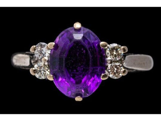 18k Amethyst Diamond Ring British Hallmarks Birmingham 1967 Maker S&D