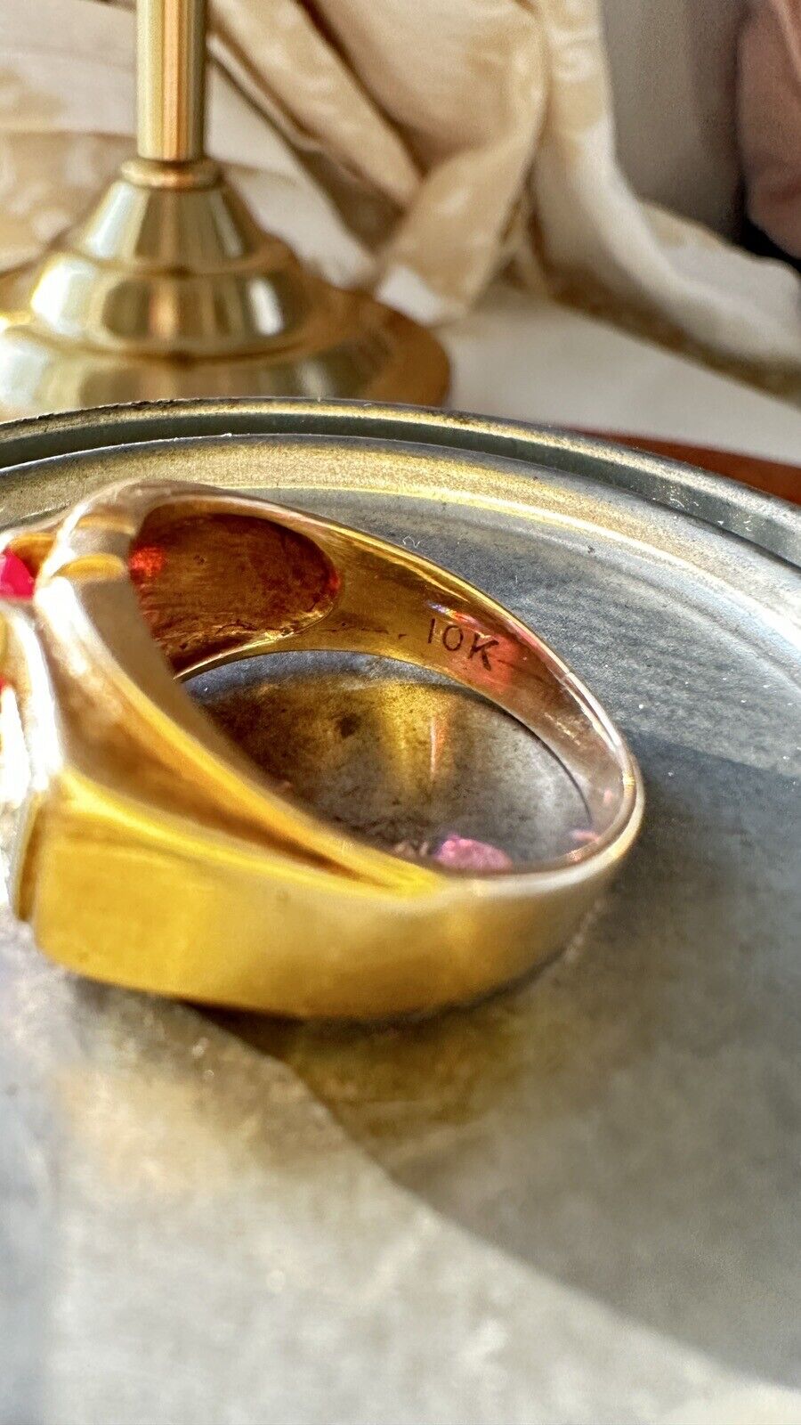 Art Deco 10k Gold Diamond and Lab Ruby