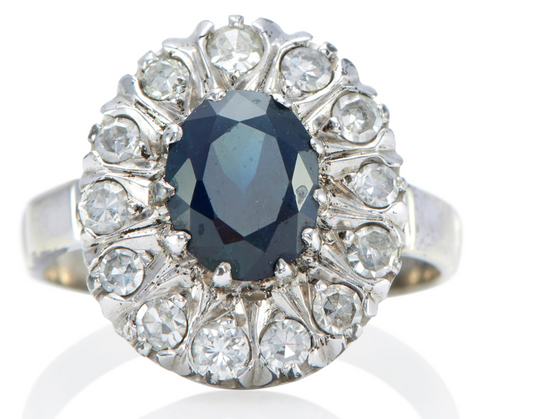 Sterling  1.5 Ct  sapphire Diamond Halo Vintage Ring